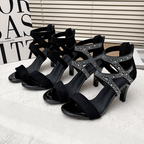 Women’s Aurora Rome Stiletto Heels – Zip Back Suede Open-Toe Sandals