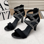 Women’s Aurora Rome Stiletto Heels – Zip Back Suede Open-Toe Sandals