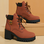 Women's Cowhide Metropolitan Combat Boot - Waterproof Block Heel Ankle Boots with Extended Sizes & Commuter-Ready Traction
