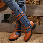 Women's Rogue Riding Boots - PU & Denim Lace-Up Combat Boots