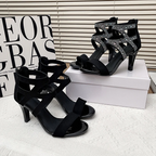 Women’s Aurora Rome Stiletto Heels – Zip Back Suede Open-Toe Sandals