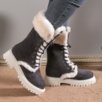 Winter New Women's Velvet Mid-Tube Cotton Boots with Thickened Lining and Height-Enhancing Design