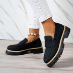 Women's Plus Size Casual Retro Suede Loafers with Chunky Heel Platform