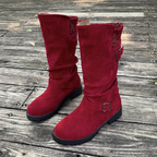Women’s RanchWrap Buckle Mid-Calf Suede Boots – Knit Cuff Western-Style Slouchy Shoes