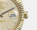 Rolex Day-Date Yellow Gold Pavé Dial Fluted Bezel