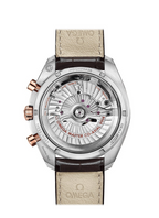 Speedmaster Moonphase 44.25 mm, steel ‑ Sedna™ gold on leather strap
