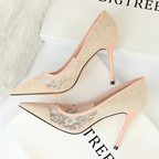 Women’s Valeria Lace Mesh Stiletto Pumps – Pointed-Toe Hollow Elegant Heels